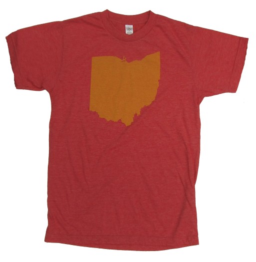 'Ohio Silhouette' in Yellow on Heather Red Unisex Tees