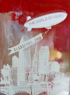 'World Is Yours', 22x30 Wood Screenprint + Mixed Media (Red 2)