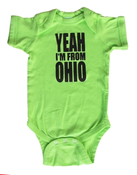 'YEAH I'M FROM OHIO', in Black on Key Lime Onesies