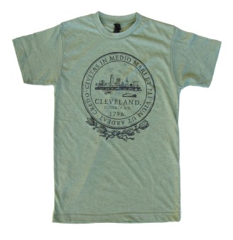 'City Seal' in Shimmer Black on Heather Green Unisex Tee