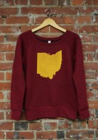 'Ohio State' on Cardinal Red Wide Neck Ladies Sweatshirt