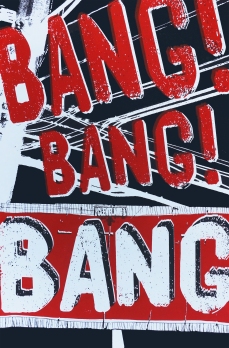 'Bang, Bang, Bang!', 12.5''x19'', Screenprint on Blacktop Paper.